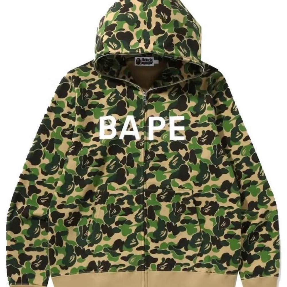 Bape Green and Tan Camo Zip-Up